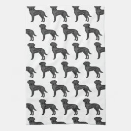 Svart Labrador Retriever Sött Tecknat Hundmönster Kökshandduk