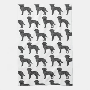 Svart Labrador Retriever Sött Tecknat Hundmönster Kökshandduk