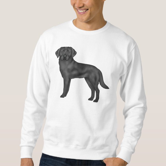 Svart Labrador Retriever Sött Tecknat Hundtryck Lång Ärmad Tröja (Framsida)