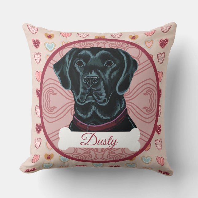 Svart Labrador Retriever Valentine-kudde Kudde (Framsida)