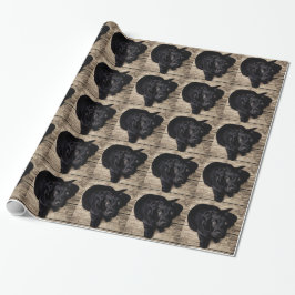 Svart Labrador Retriever Valp på Trä Presentpapper