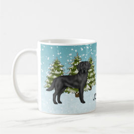 Svart Labrador Retriever Vinter Skog Anpassat Namn Kaffemugg