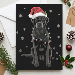 Svart Labrador Santa Hatt Julbelysning Julkort