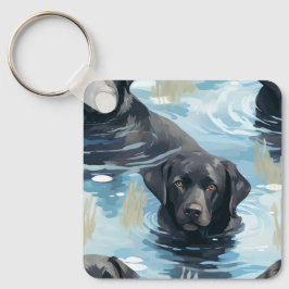 Svart Labrador Simmuster Nyckelring
