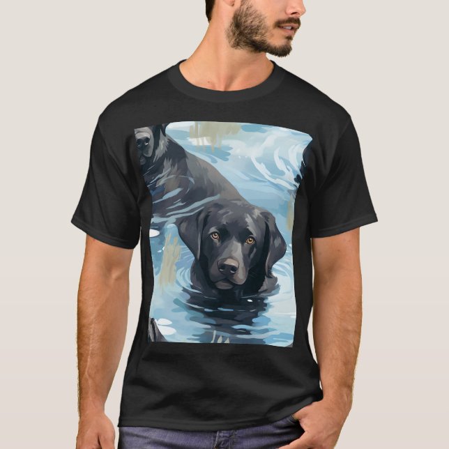 Svart Labrador Simmuster T Shirt (Framsida)