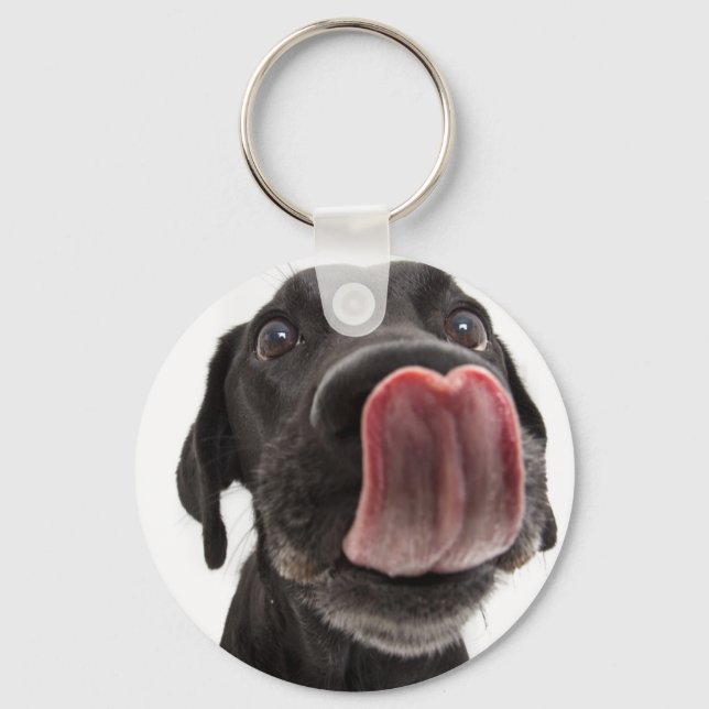 Svart Labrador slickar sin näsa Nyckelring (Framsida)