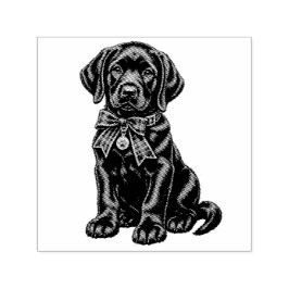 Svart labrador som bär en söt gummistämpel självfärgande stämpel