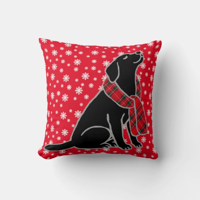Svart Labrador TartanScarf 2 Kudde (Framsida)
