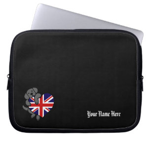 Svart Labrador & tecknad för UK-flaggahjärta 2 Laptop Fodral