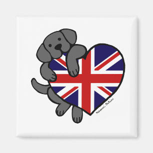 Svart Labrador & tecknad för UK-flaggahjärta 2 Magnet