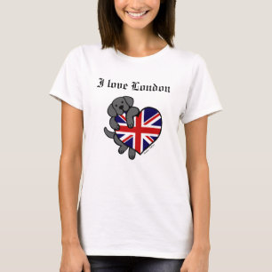 Svart Labrador & tecknad för UK-flaggahjärta 2 Tee Shirt