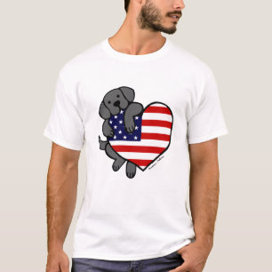 Svart Labrador & tecknad för US-flaggahjärta 2 T Shirt
