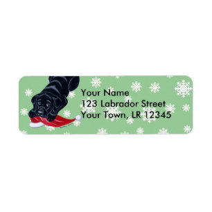 Svart Labrador valp med Santa hattjul Returadress Etikett