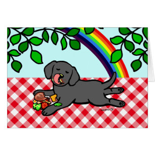 Svart Labrador valp och hamburgare Hälsningskort