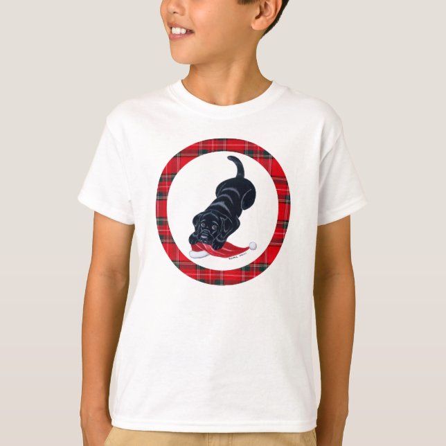 Svart Labrador valp- & Santa hattjul Tee (Framsida)