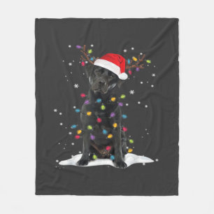 Svart Labrador Xmas Hund Julgran Ljuskälla Klass Fleecefilt