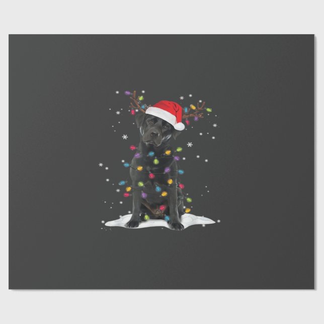 Svart Labrador Xmas Hund Julgran Ljuskälla Klass Presentpapper (Platt)