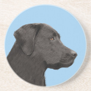 Svart Labradorgmålning Original Hundkonst Underlägg Sandsten