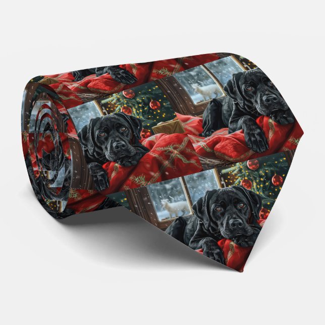 Svart Labradorhund Jul Festlig Slips (Rullad)
