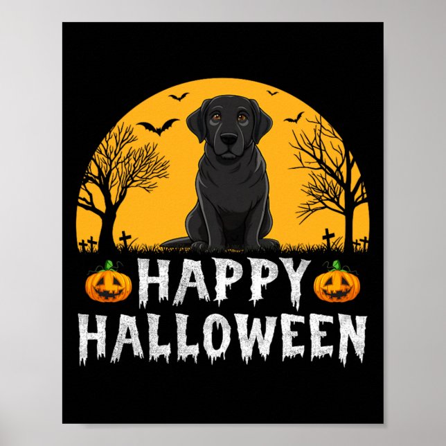 Svart Labradorhund Män Kvinnor Barn Glad Halloween Poster (Framsidan)