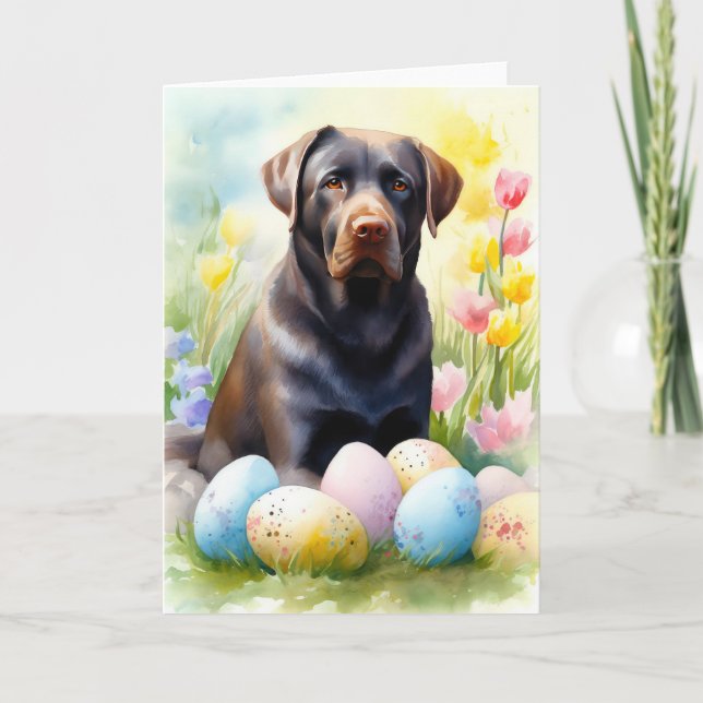 Svart Labradorhund med påskägg Helgkort (Framsida)