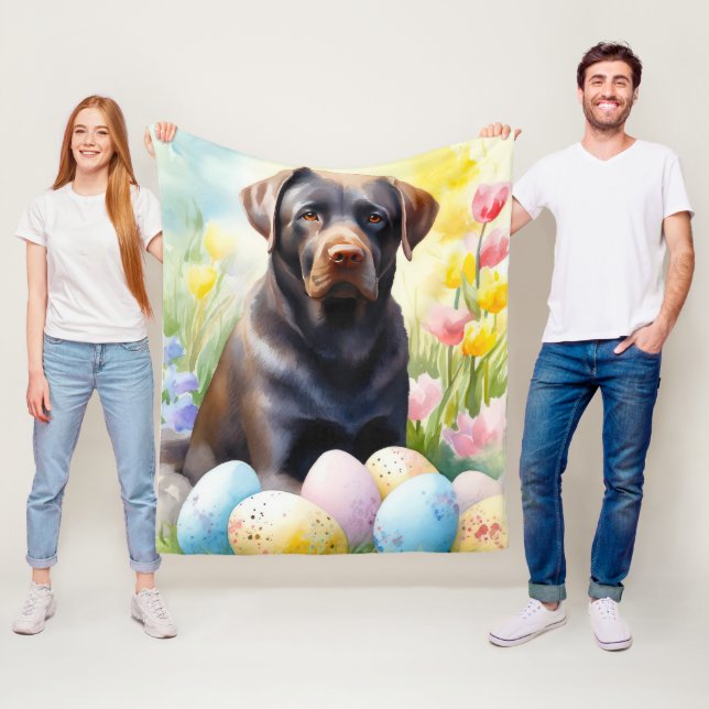 Svart Labradorhund med påskägg Semester Fleecefilt (På plats)