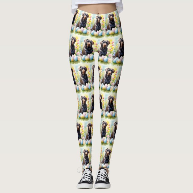 Svart Labradorhund med påskägg semester Leggings (Framsida)