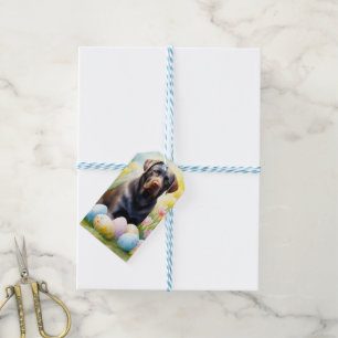 Svart Labradorhund med påskägg semester Presentetikett