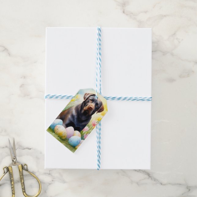 Svart Labradorhund med påskägg semester Presentetikett (Med Snöre)