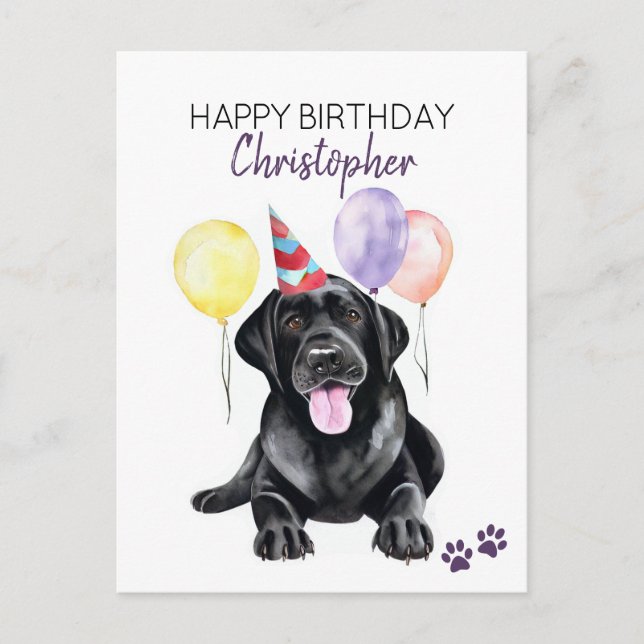 Svart Labradorhund Personlig Glad Födelsedag Vykort (Framsida)