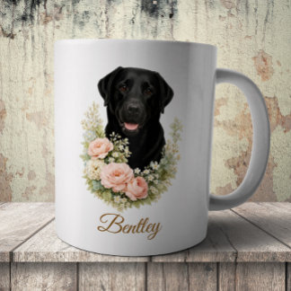 Svart Labradors blomsterporträtt Kaffemugg