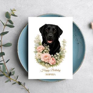 Svart Labradors blomsterporträtt Kort