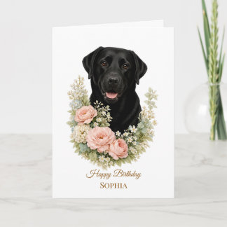 Svart Labradors blomsterporträtt Kort