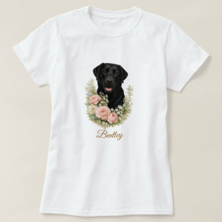 Svart Labradors blomsterporträtt T Shirt