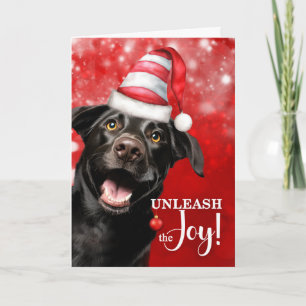 Svart Labradors Hund Släpp Loss Glädjen Jul Helgkort