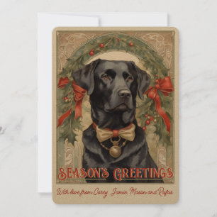 Svart Labradors julkort i vintage-stil