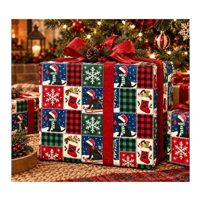 Svart Labradors julpatchworkquilt Presentpapper (Skapare uppladdad)