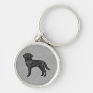 Svart Labradors Retriever Tecknad Hundillustration Rund Silverfärgad Nyckelring