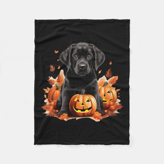 Svart Labradud mamma pappa Halloween höst rolig V- Fleecefilt (Framsidan)