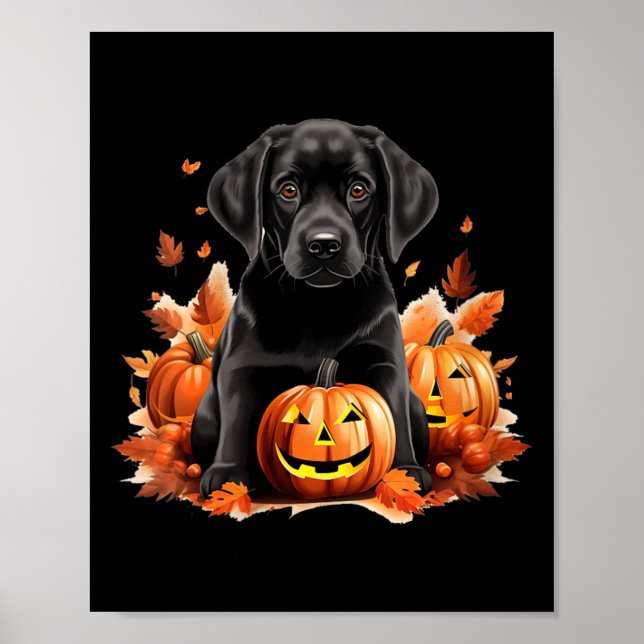 Svart Labradud mamma pappa Halloween höst rolig V- Poster (Framsidan)