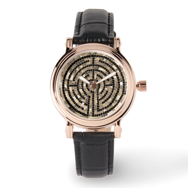 Svart lädderbevakning av Perfekten LABYRINTH V Squ Armbandsur (Framsida)