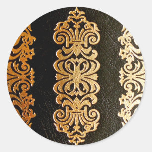 Svart läder Guld, Embossed Mönster Runt Klistermärke