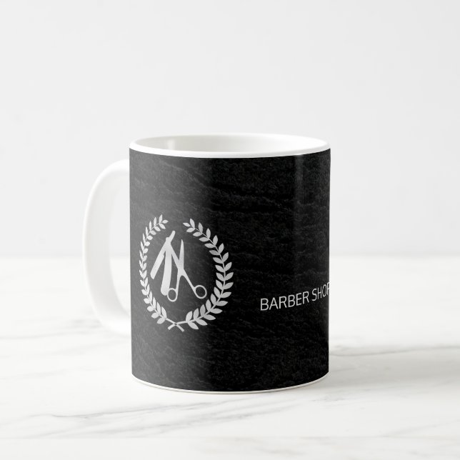 Svart läder i silver av barber (lyxludd) kaffemugg (Framsida vänster)