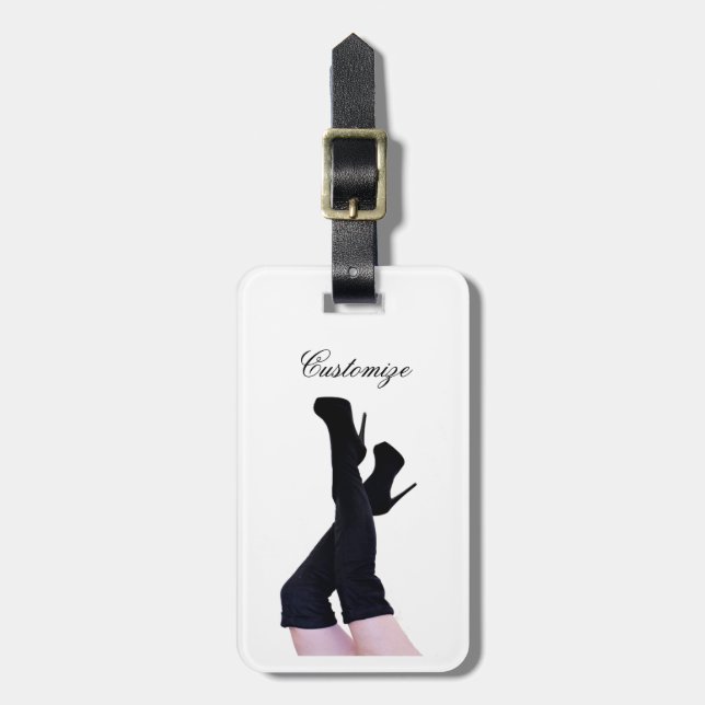 Svart läder, lårhög boot Thunder_Cove Bagagebricka (Vertikal Framsida)