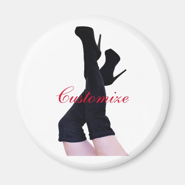 Svart läder, lårhög boot Thunder_Cove Magnet (Framsidan)