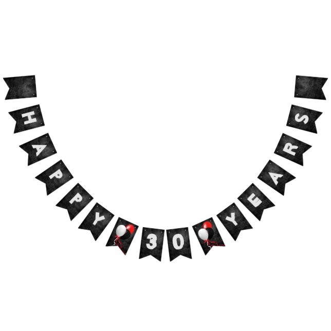 Svart läder och ballonger 30års födelsedag party vimplar (Alla)