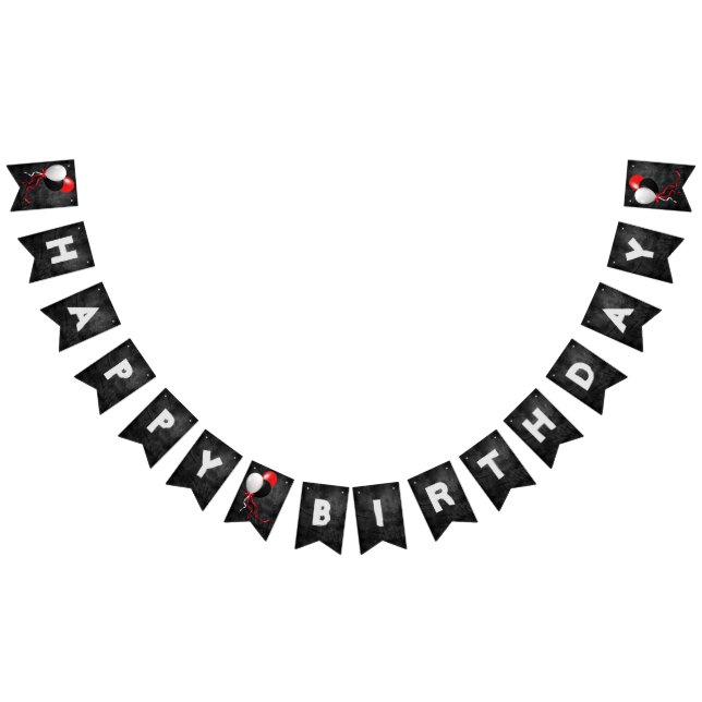 Svart läder och ballonger, födelsedagsfest vimplar (Alla)