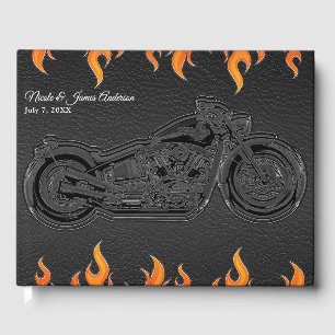 Svart läder och orangea lågor Motorcykelbröllop Gästböcker