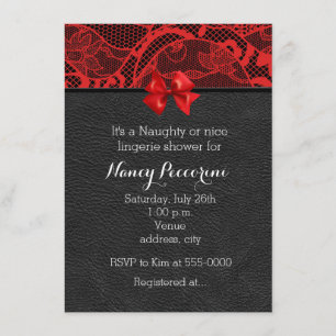 Svart läder och rödt lace undertøy invitation inbjudningar