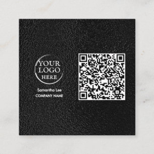 Svart Läder QR-kod Affärs-kort Modern Logo Fyrkantigt Visitkort